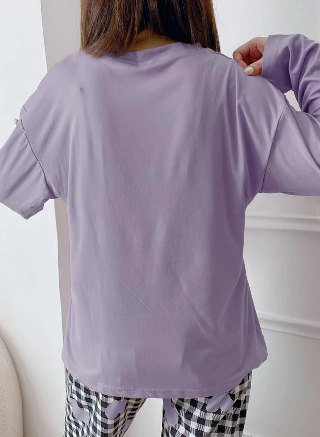 تايك تو طقم بيجاما من بنطال بطبعة مربعات وتيشيرت بأكمام طويلة